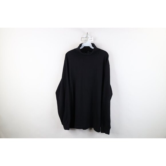 Vtg 90s Lands End Mens Large Faded Blank Soft Knit Turtleneck T-Shirt Black USA - Picture 1 of 13